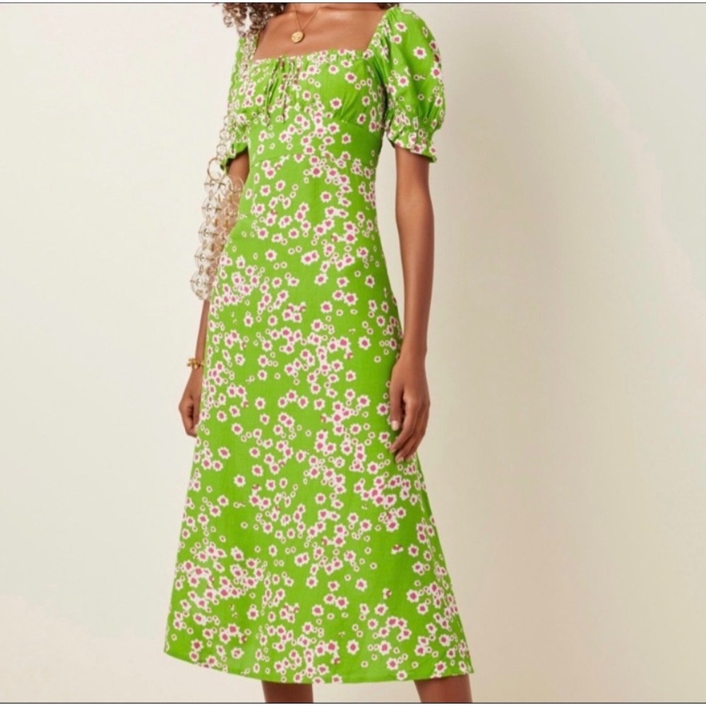 Faithfull The Brand Babydoll Midi Dress Womens M Floral Puff Sleeve Cottage